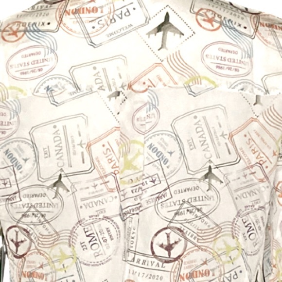 NWT Alice + Olivia Willa Travel Stamp Print Silk Long Sleeve Shirt - Sz S - Picture 5 of 9